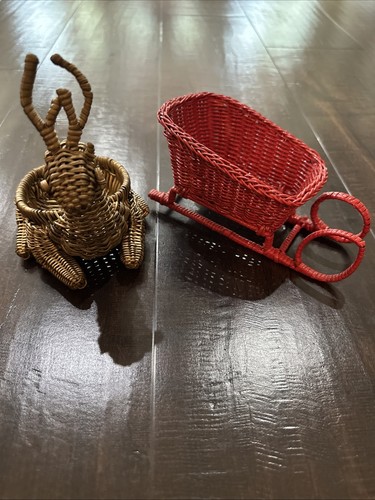 Red wicker santa sleigh - sleigh, and