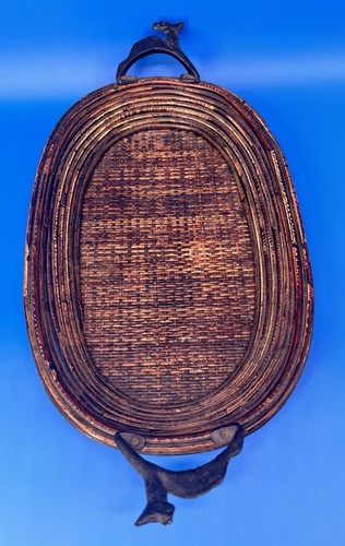Vintage bamboo wicker tray - bamboo,