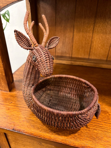 Vintage wicker reindeer basket - vintage,