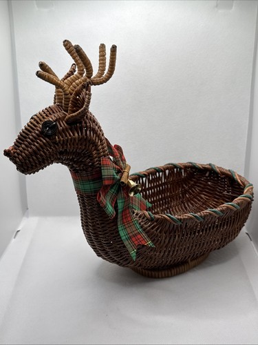 Vintage reindeer wicker basket - vintage,