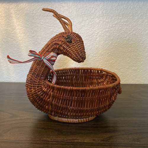 Vintage reindeer wicker basket - vintage,